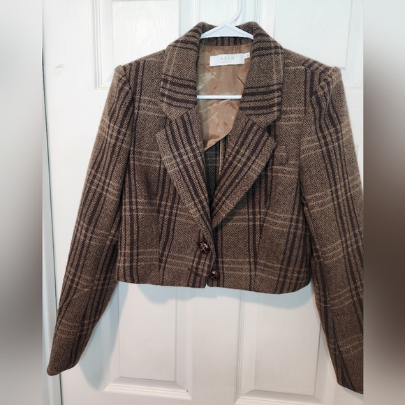 ASTR The Label Plaid Cropped Blazer Brown Check Wool Look Jacket NWT S - Picture 2 of 6